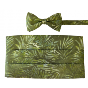 Green Hawaiian Leaves Cummerbund and Bow Tie Set